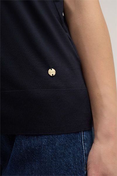 Marc Cain Marineblaues V-Ausschnitt Lyocell-Baumwollmischung T-Shirt Kurzarm