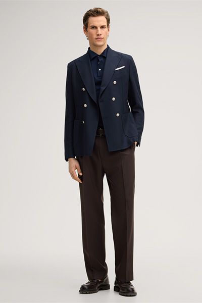 Marineblaues Strickpolohemd aus Baumwolle, Seide und Kaschmirmischung