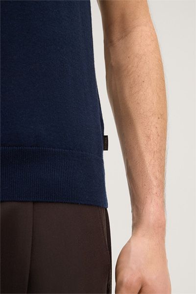 Marineblaues Strickpolohemd aus Baumwolle, Seide und Kaschmirmischung