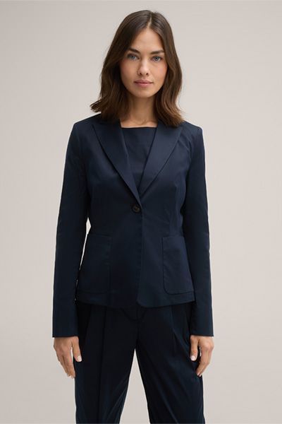 Taillierter Baumwollstretch-Blazer in Marineblau mit Einknopfverschluss