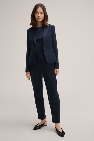 Taillierter Baumwollstretch-Blazer in Marineblau mit Einknopfverschluss