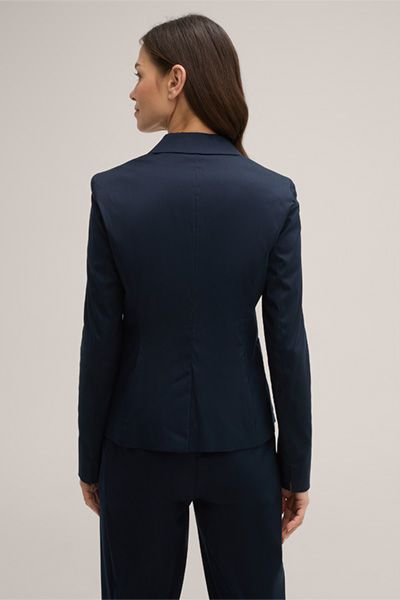 Taillierter Baumwollstretch-Blazer in Marineblau mit Einknopfverschluss