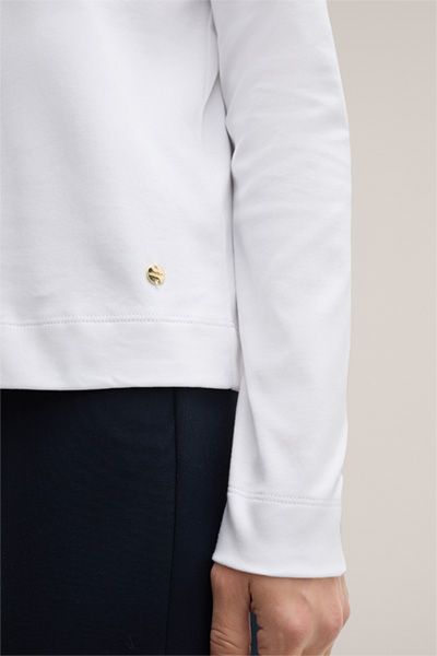 Marc O'Polo Weißes Baumwoll-Interlock Langarmshirt mit Rundhalsausschnitt