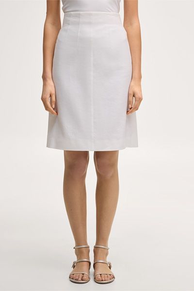 Leinenstretch-Rock in A-Linie in Weiß