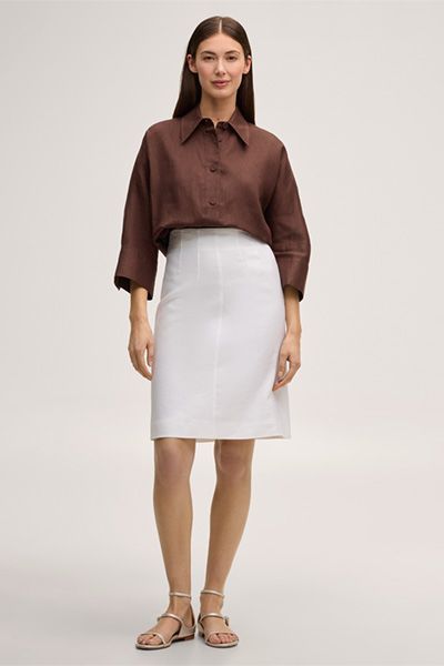 Leinenstretch-Rock in A-Linie in Weiß