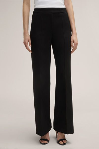 Crêpe Marlene Hose in Schwarz Weites Bein Soft Dopio Crêpe