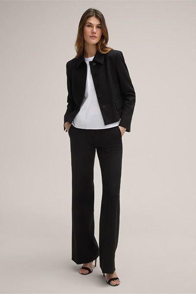 Crêpe Marlene Hose in Schwarz Weites Bein Soft Dopio Crêpe