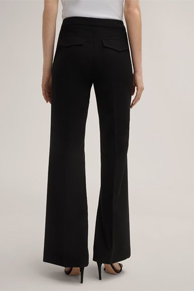 Crêpe Marlene Hose in Schwarz Weites Bein Soft Dopio Crêpe