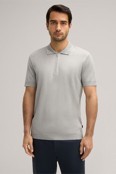 Maison Moderne Floro Baumwoll-Poloshirt mit Zipper in Hellgrau meliert