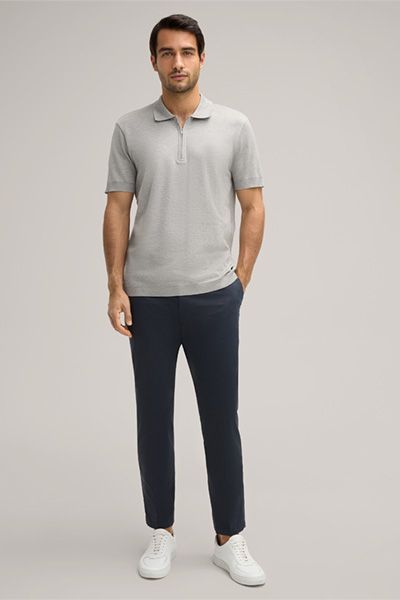 Maison Moderne Floro Baumwoll-Poloshirt mit Zipper in Hellgrau meliert