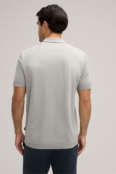 Maison Moderne Floro Baumwoll-Poloshirt mit Zipper in Hellgrau meliert