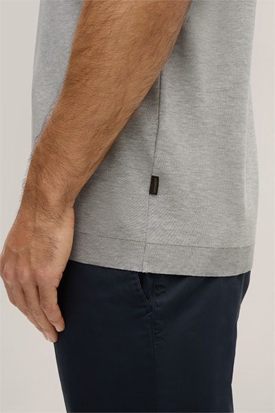 Maison Moderne Floro Baumwoll-Poloshirt mit Zipper in Hellgrau meliert