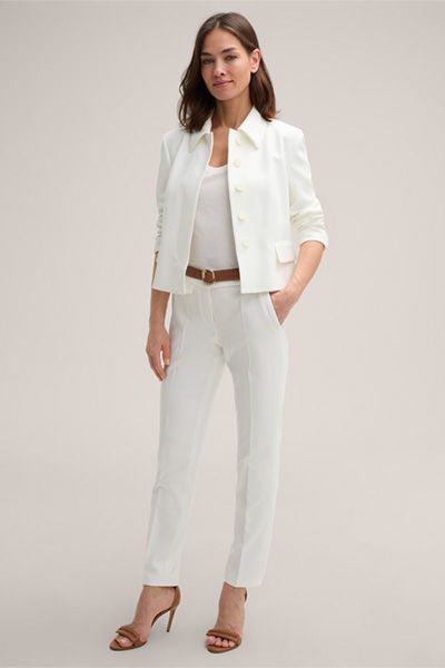 Marc Cain Ecru Lyocell-Baumwoll Strickoberteil mit Rundhalsausschnitt