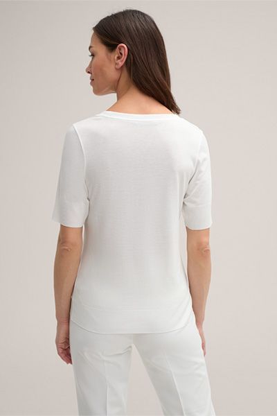 Marc Cain Ecru Lyocell-Baumwoll Strickoberteil mit Rundhalsausschnitt