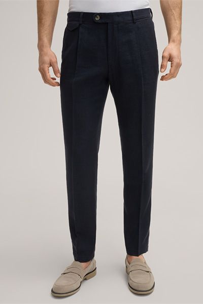 Marineblaue Bundfaltenhose aus Leinenmischung mit Münztasche