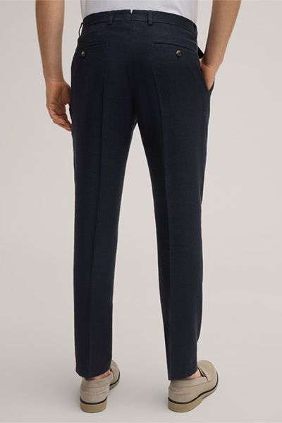 Marineblaue Bundfaltenhose aus Leinenmischung mit Münztasche