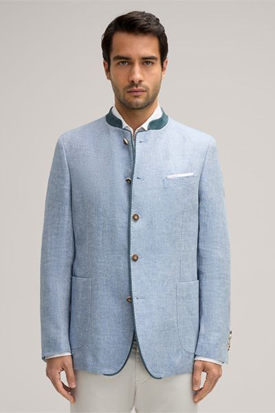 Windsor Giesing Hellblauer Trachtenjanker aus Leinen mit Stehkragen