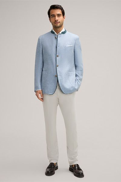 Windsor Giesing Hellblauer Trachtenjanker aus Leinen mit Stehkragen