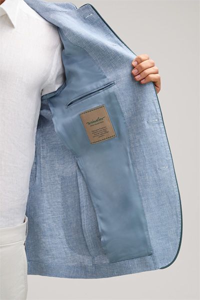 Windsor Giesing Hellblauer Trachtenjanker aus Leinen mit Stehkragen