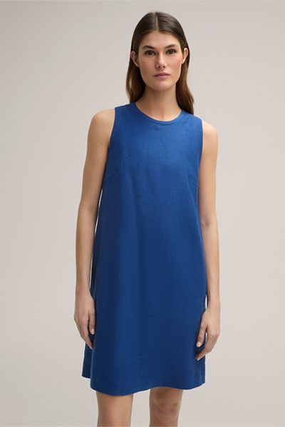 Ärmelloses A-Linien-Kleid aus Leinenmischung in Blau