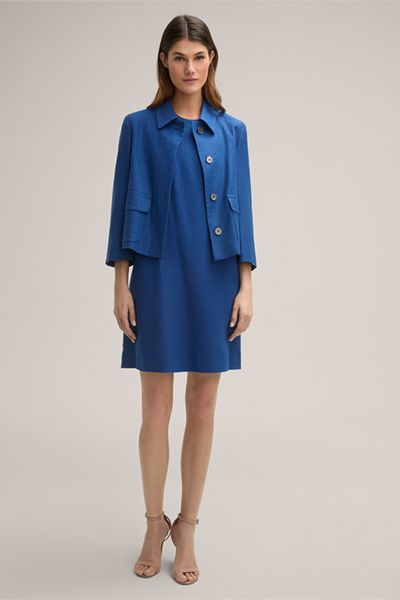 Ärmelloses A-Linien-Kleid aus Leinenmischung in Blau