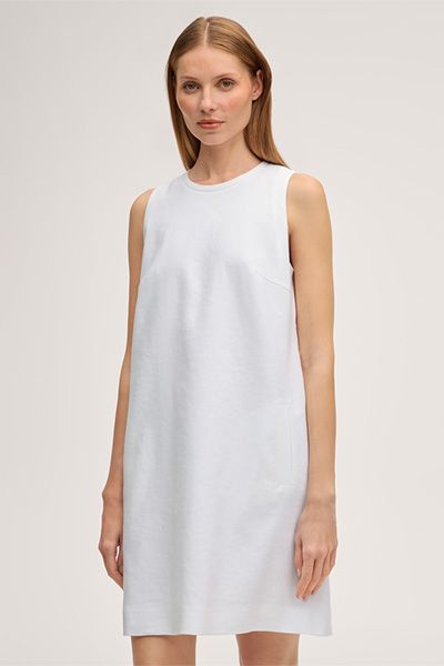 Ärmelloses Mini Weißes Leinenmischungs-Etuikleid Egg-Shape A-Linie