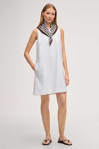 Ärmelloses Mini Weißes Leinenmischungs-Etuikleid Egg-Shape A-Linie