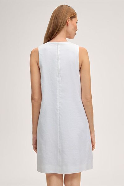 Ärmelloses Mini Weißes Leinenmischungs-Etuikleid Egg-Shape A-Linie