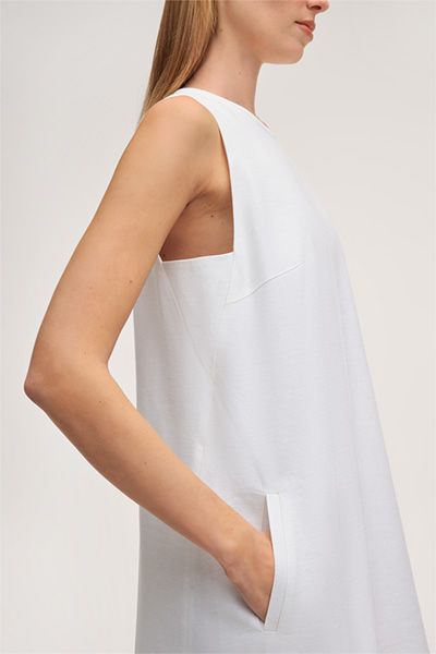 Ärmelloses Mini Weißes Leinenmischungs-Etuikleid Egg-Shape A-Linie