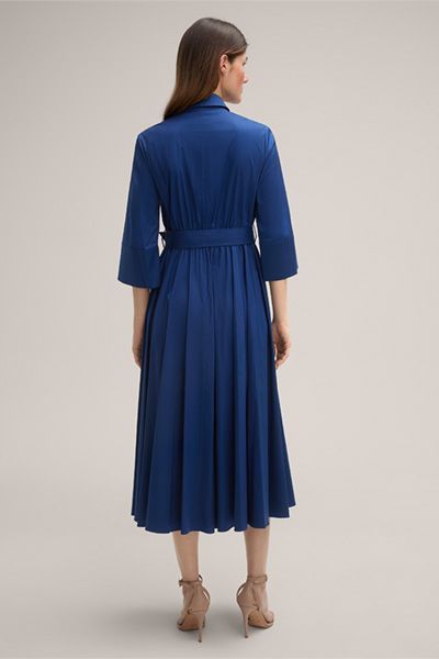 Baumwollstretch-Hemdblusen-Midikleid mit Gürtel in Blau