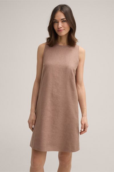 Leinenmix Ärmelloses A-Linien-Kleid in Braun Leinenmischgewebe