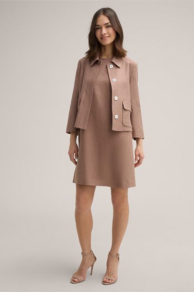 Leinenmix Ärmelloses A-Linien-Kleid in Braun Leinenmischgewebe