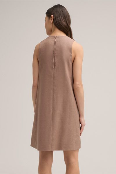 Leinenmix Ärmelloses A-Linien-Kleid in Braun Leinenmischgewebe