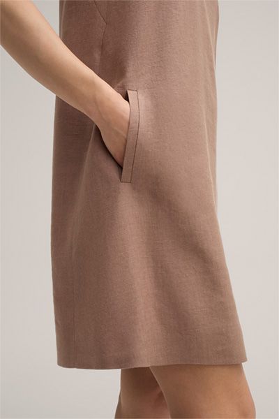 Leinenmix Ärmelloses A-Linien-Kleid in Braun Leinenmischgewebe
