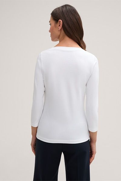 Baumwoll-Interlock-Langarmshirt in Weiß mit Dreiviertelärmeln