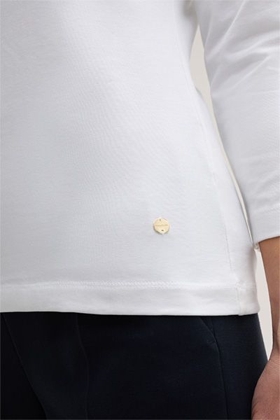 Baumwoll-Interlock-Langarmshirt in Weiß mit Dreiviertelärmeln