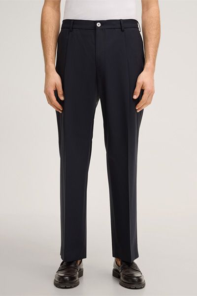 Marineblaue Wollmischung Stoffhose Franco mit Bundfalten