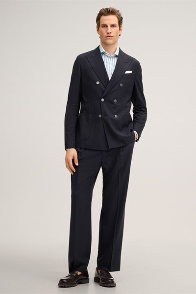 Marineblaue Wollmischung Stoffhose Franco mit Bundfalten