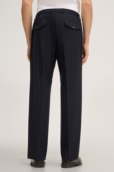 Marineblaue Wollmischung Stoffhose Franco mit Bundfalten