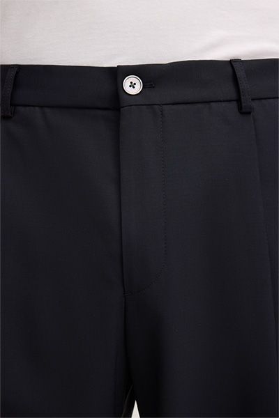 Marineblaue Wollmischung Stoffhose Franco mit Bundfalten