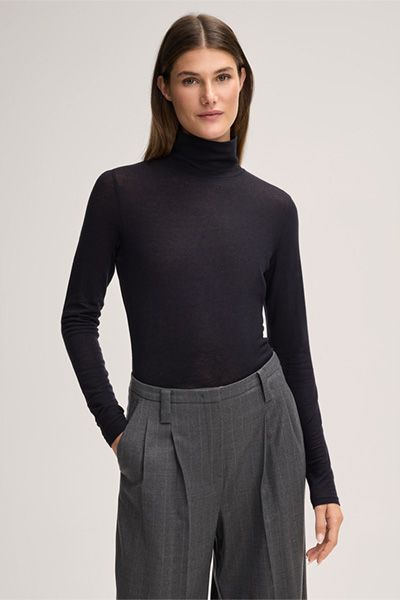 Wollstretch-Rollkragen-Langarmshirt