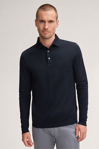 Floro Langarm-Poloshirt aus Baumwolle in Marineblau
