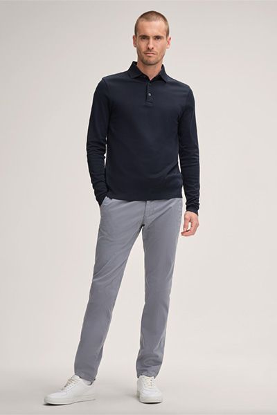 Floro Langarm-Poloshirt aus Baumwolle in Marineblau