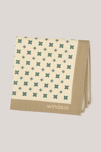 Windsor. Einstecktuch aus Schurwolle Beige Grün Gemustert