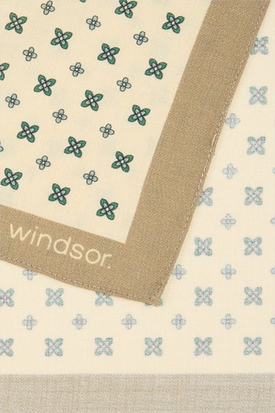 Windsor. Einstecktuch aus Schurwolle Beige Grün Gemustert