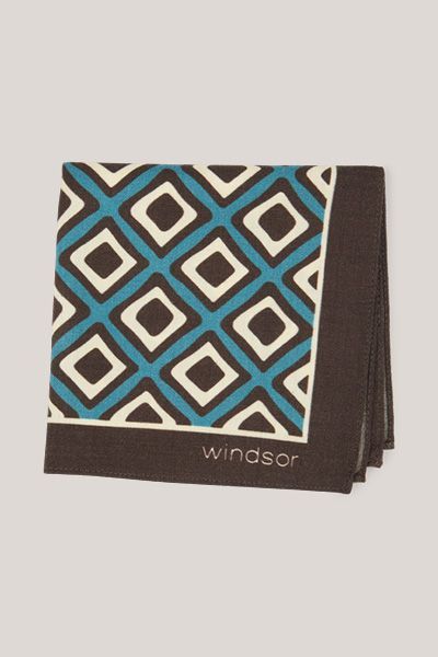Windsor Einstecktuch aus Schurwolle, blau-beige, geometrisches Muster