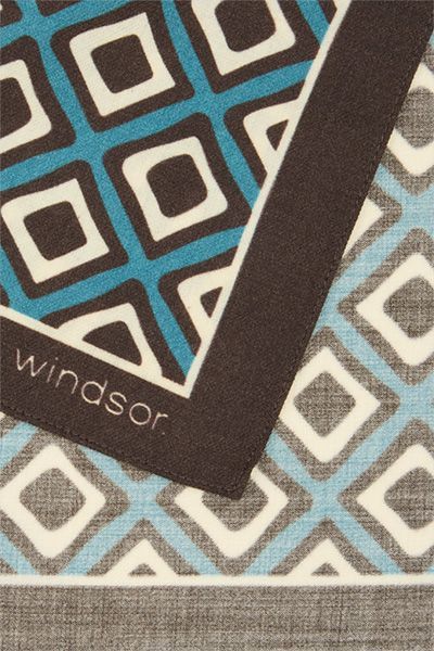 Windsor Einstecktuch aus Schurwolle, blau-beige, geometrisches Muster