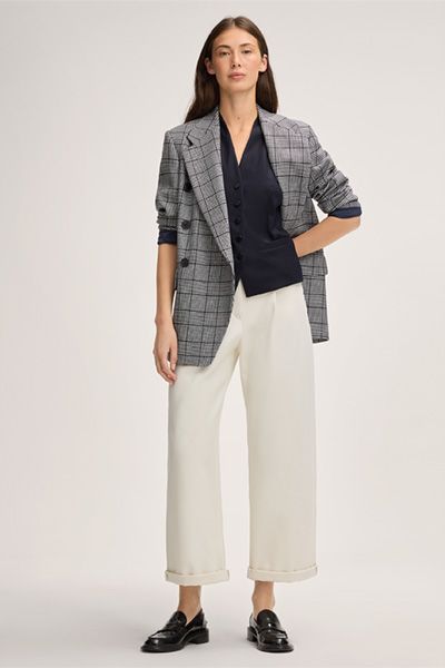 Windsor Marineblaue Wollflanellweste mit V-Ausschnitt und Bindeband