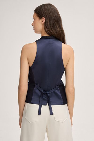 Windsor Marineblaue Wollflanellweste mit V-Ausschnitt und Bindeband