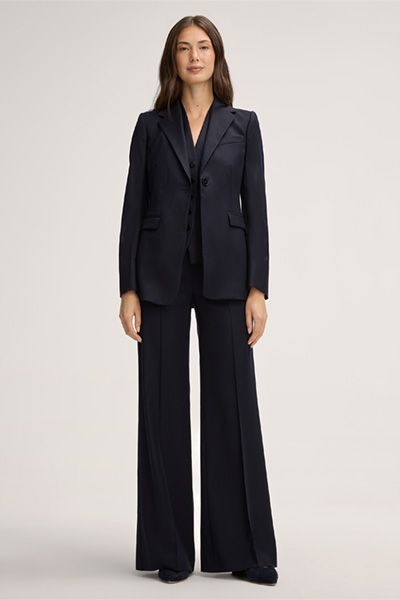 Tommy Hilfiger Marineblaue Flanell Palazzo Hose Weites Bein Wollmischung